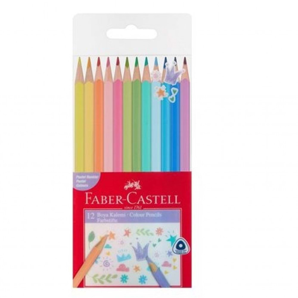 FABER ÜÇGEN KURU BOYA KALEMİ PASTEL RENKLER 12 Lİ