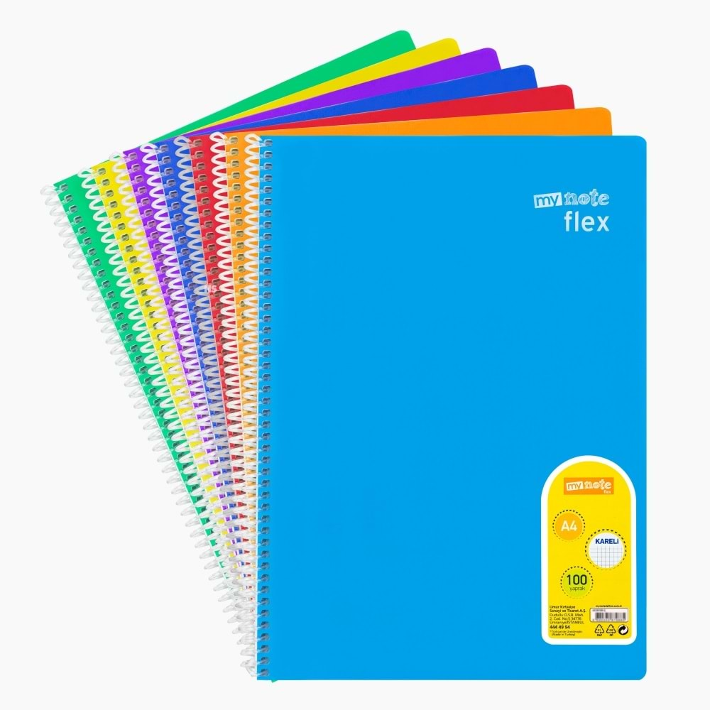 UMUR UC38100-K MYNOTE FLEX SPRİALLİ PLASTİK KAPAK A4 DEFTER 100 YAPRAK KARELİ