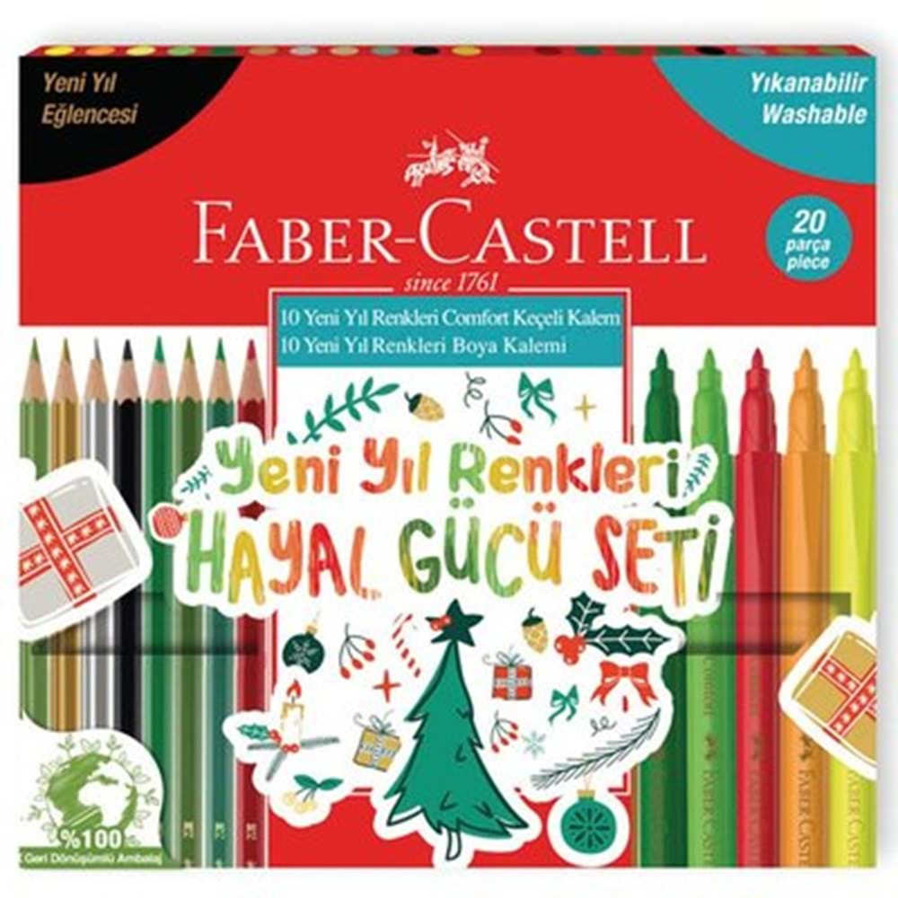 FABER CASTELL YENİ YIL RENKLERİ HAYAL GÜCÜ SETİ 20Lİ (10 KEÇELİ KALEM+10 KURU BOYA)